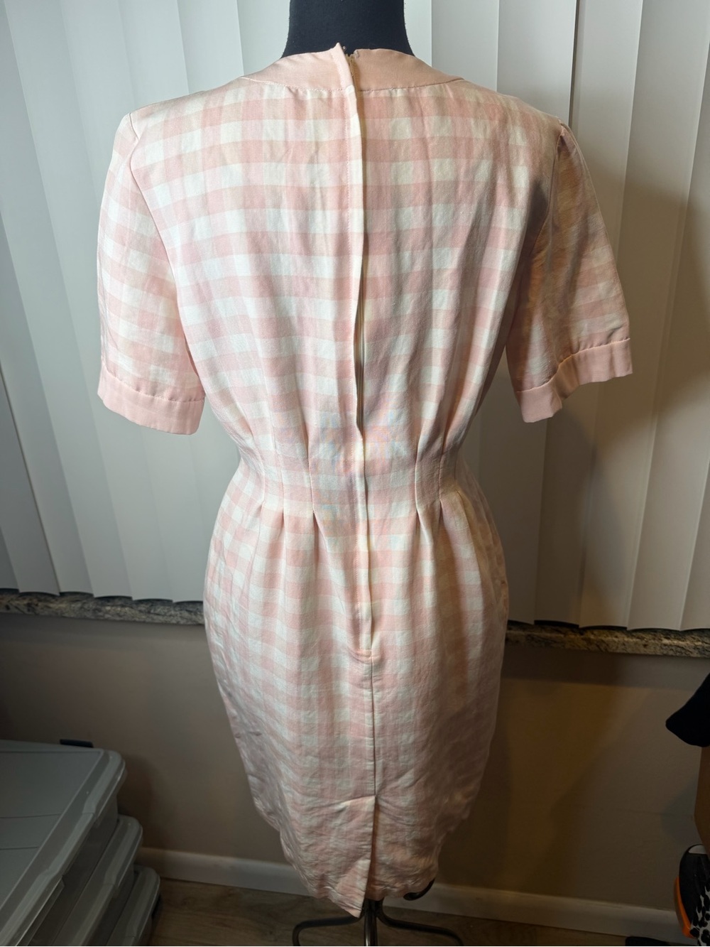 Vintage Ms Chaus Classic Pink White Gingham Sheath Dress Size 10 - Picture 5 of 9